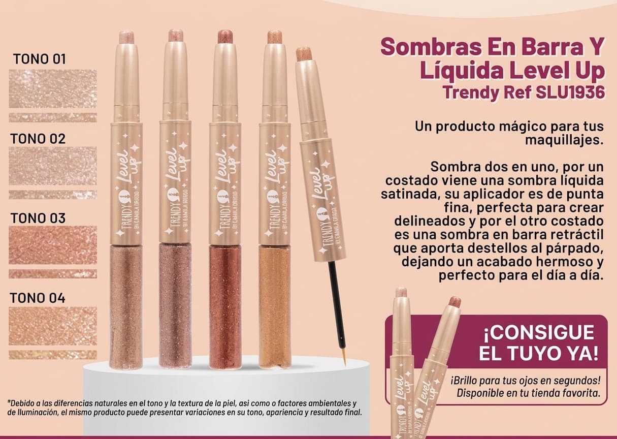 OJOS SOMBRA BARRA Y LIQUIDA LEVEL UP (TONO 1, TONO 2, TONO 3) SLU1936